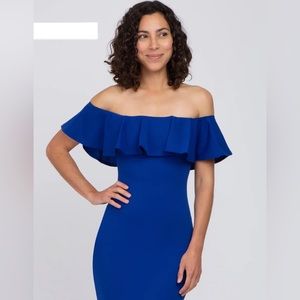 Off the Shoulder Overlap Mini Dress in Blue